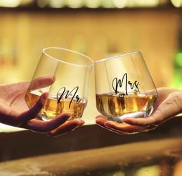 Along Journey Mr and Mrs Wine Glasses Wedding Gifts for Bride and Groom -Gifts for Bridal Shower Engagement Wedding and Married Anniversary-His & Hers