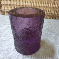 TEXTURED LUCITE RESIN CLEAR PURPLE TEA LITE CANDLE HOLDER