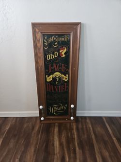 Jack Daniels Vintage reverse-on-glass AD Mirror & Coat Rack framed with ceramic knobs