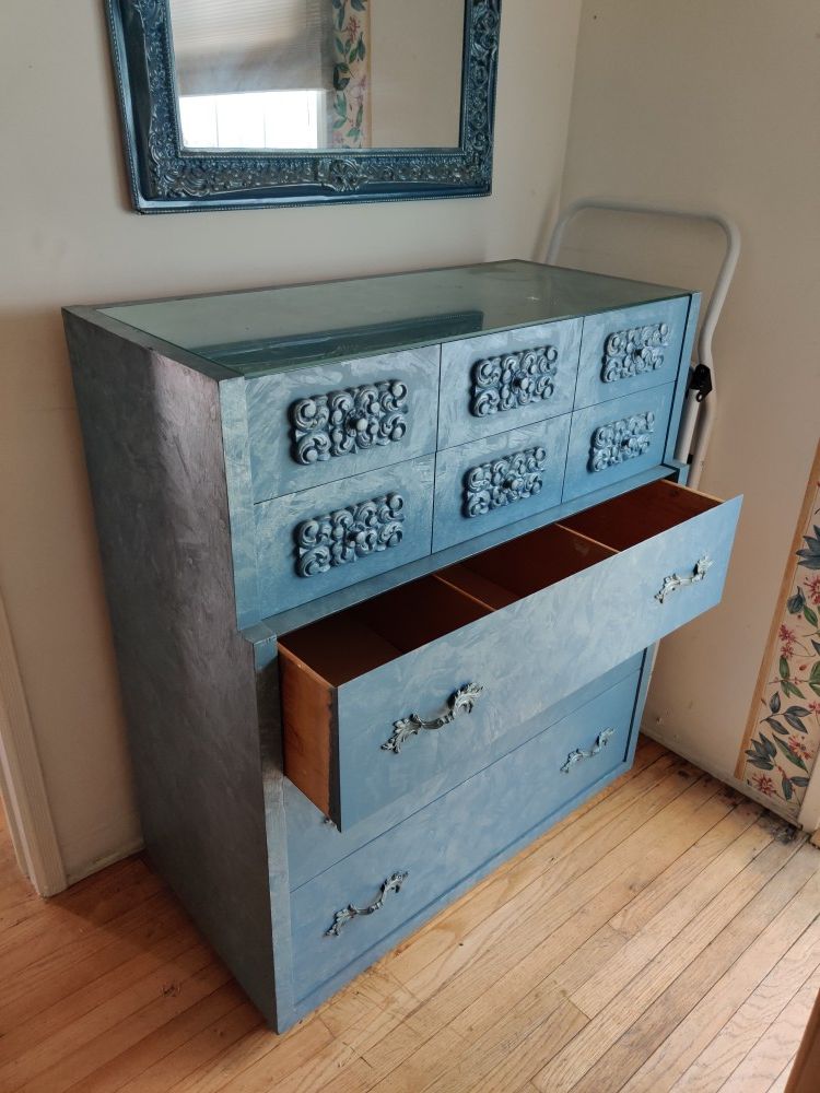 Dresser, mirror and two end tables