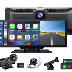9.26" Wireless Car Stereo Apple Carplay with 2.5K Dash Cam, 1080P Backup Camera, Portable Touchscreen GPS Navigation

