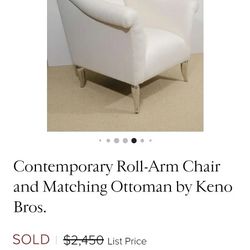 Theodore Alexander Keno Bros Roll-Arm Chair and Matching Ottoman