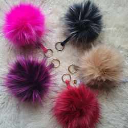 8" Faux Fox Fur Pom Pom Keychains Individually 