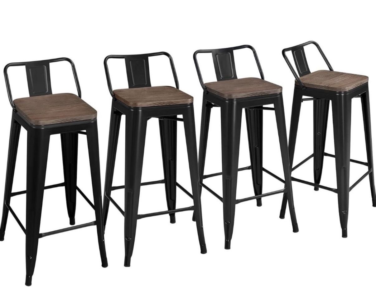 Set Of 4 - 30 Inch Metal Barstools With Wood Seats 613343