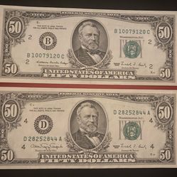 (2) $50 Old US Bank Notes - Federal Reserve 1988 & 199100