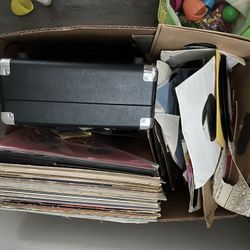 Vintage Record Player And Records 