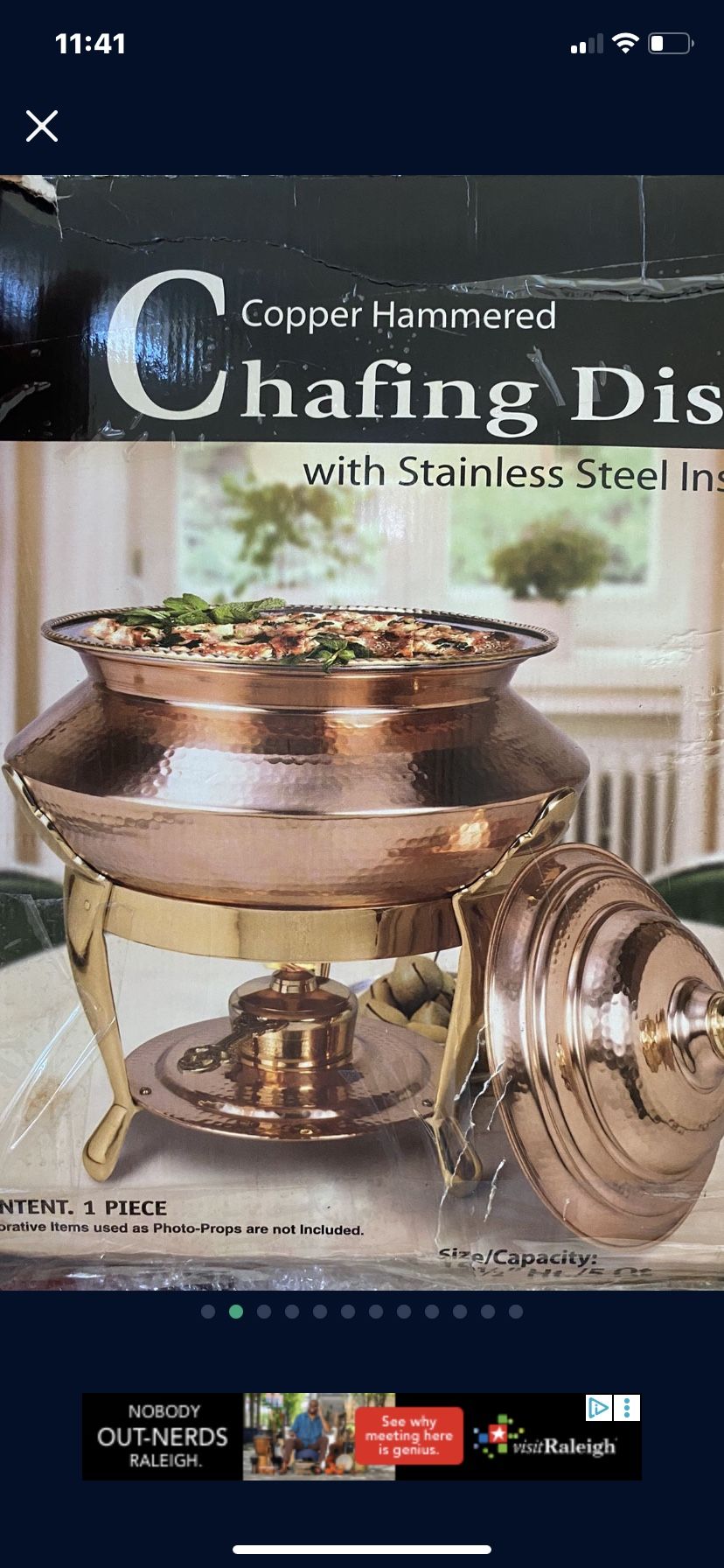 Chafing Dish Copper Hammered New