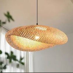 New 23.64in Bamboo Chandelier Boho Rattan Pendant Light