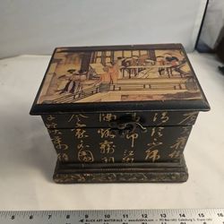 Chinese black lacquer jewelry box