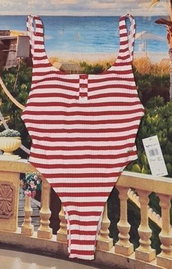 Roxy Red and White Ribbed Stripe One-Piece Swimsuit