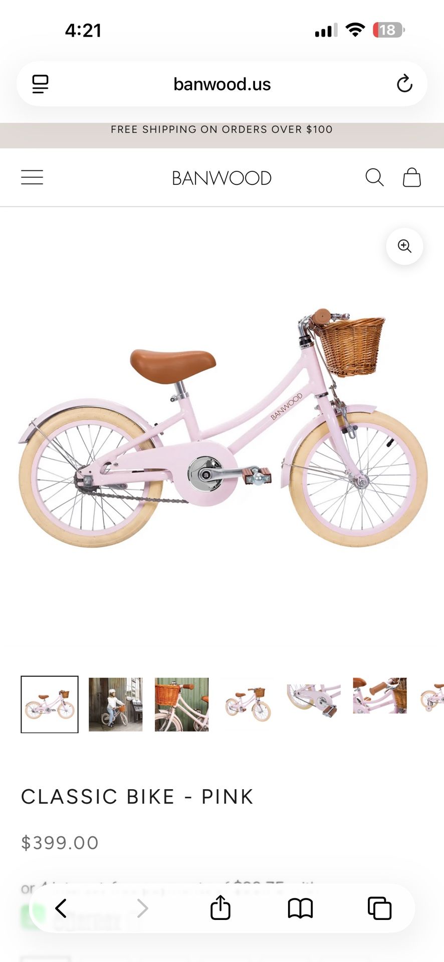 Banwood Classic Pink Training Wheel Bike