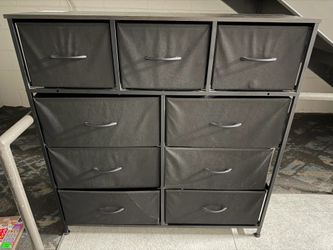9 Drawer Dresser Fabric Storage Bedroom Closet Rustic Brown Wood Top Black Console College Dorm