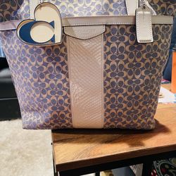 Coach Signature Tote – Blue/Beige Canvas – Large