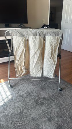 Beige 3 Bag Laundry Basket With Wheels