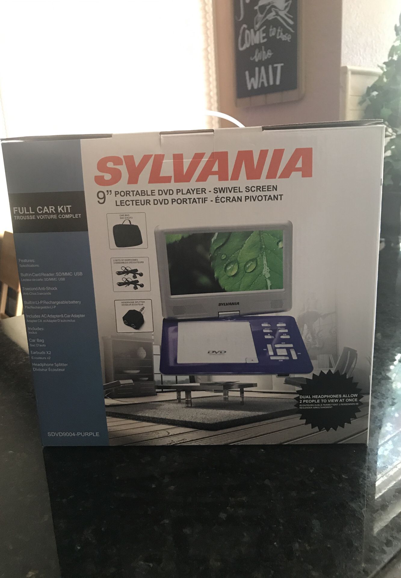 Sylvania 9” Portable DVD Player w/car kit