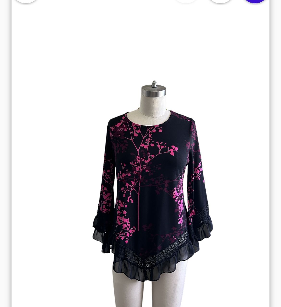 Alfani Petit Black/ Pink Flowers Lines Tunic