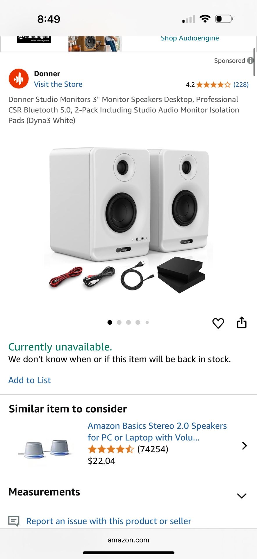 onner Studio Monitors 3" Monitor Speakers Desktop, Professional CSR Bluetooth 5.0, 2-Pack Including Studio Audio Monitor Isolation Pads (Dyna3 White)