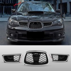 Fits 2006-2007 Subaru Impreza OE Style Gloss Black ABS 3PC Upper Grille w/ LED Light
