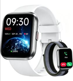 Woneligo ID208 Plus Smart Watch 45mm Silver Metal Case White Silicone Band NIB