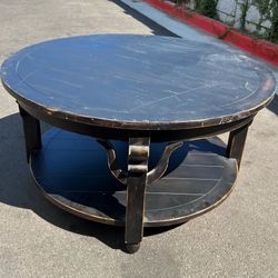 Distressed Rustic Large Round Wooden 2 Tier Coffee Table 