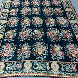 Large Vintage 8x10' Wool Needlepoint Rug, Floral Pattern, Multi-Color Flowers