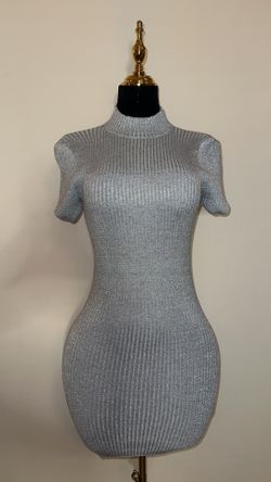 NEW Elegant Silver Ribbed Women's Dress