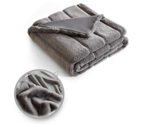 Gray Faux Fur Plush Throw Blanket