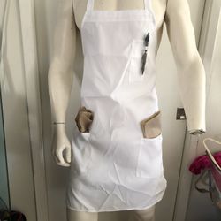 New! White Chef Apron - 3 Pockets, Adjustable, Durable Poly/Cotton (31 Available)