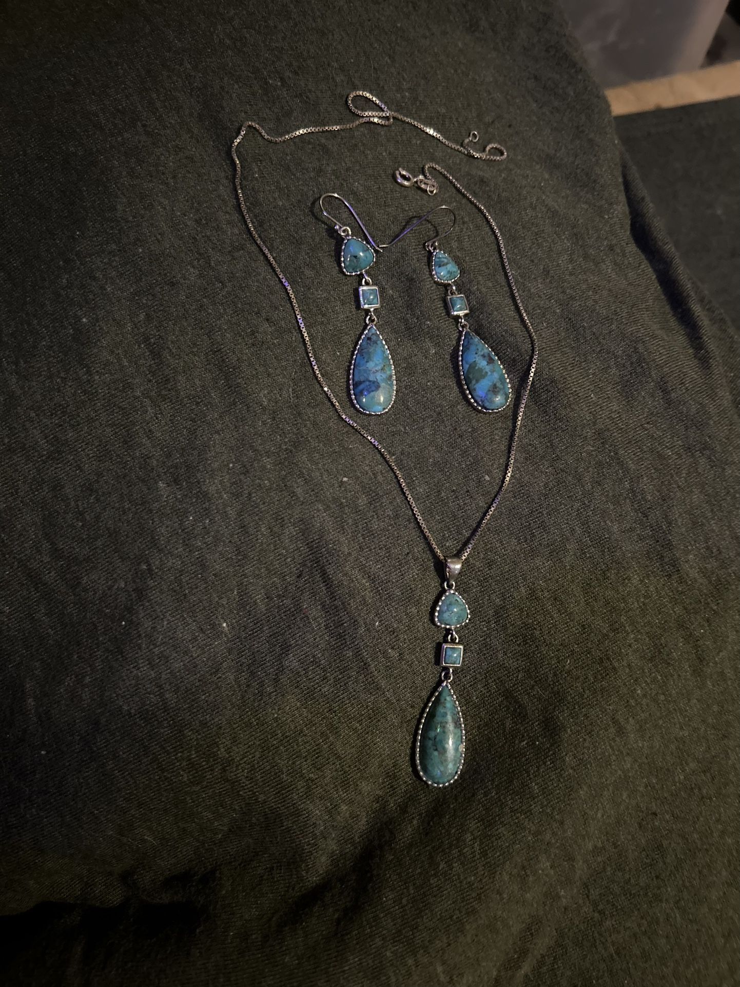 turquoise Necklace & Matching Earring Set 925 Silver