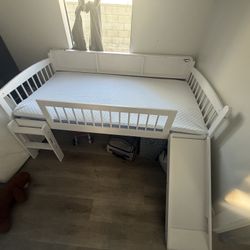 Kids bed frame loft bed with slide and ladder