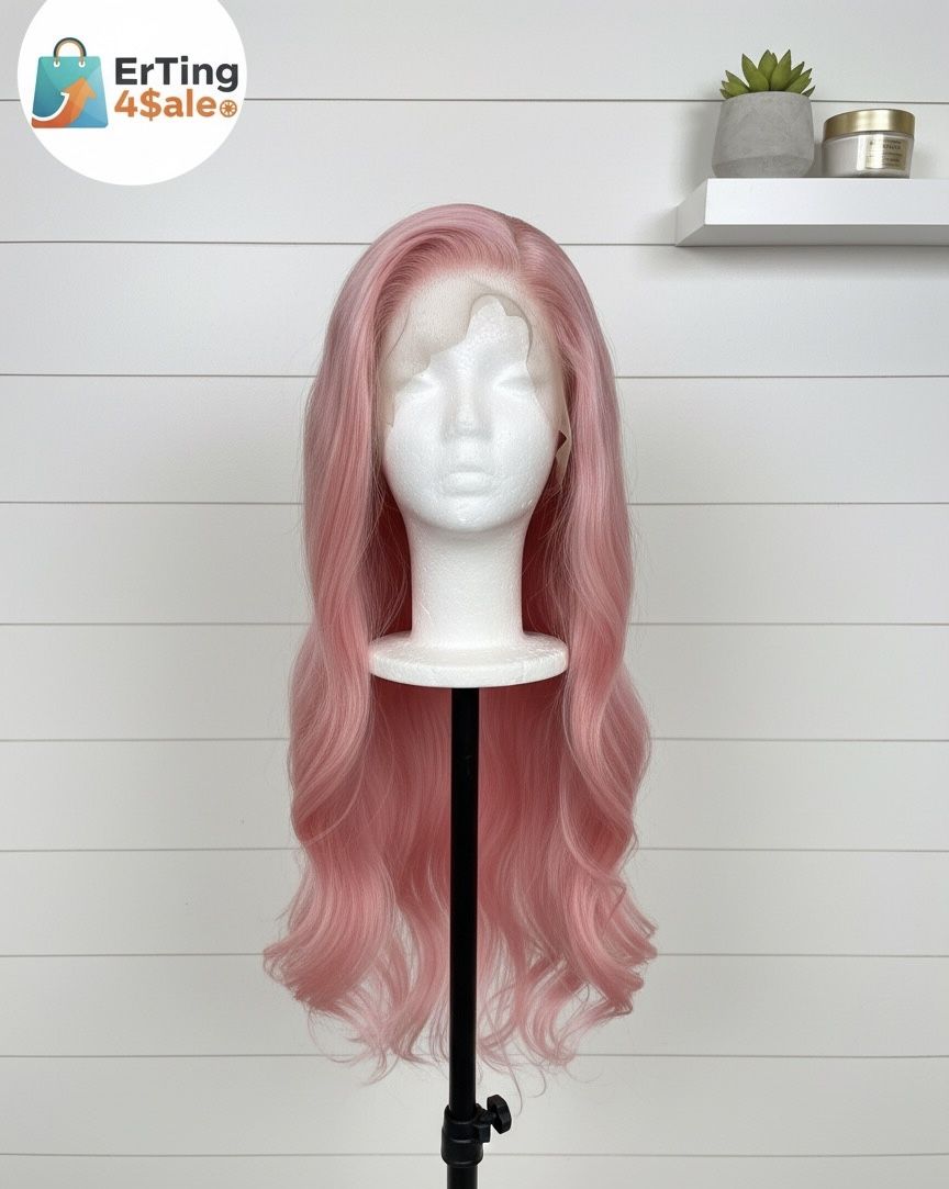 FULL LACE 24inch Strawberry Bubblegum Pink HUMAN Hair Wig
