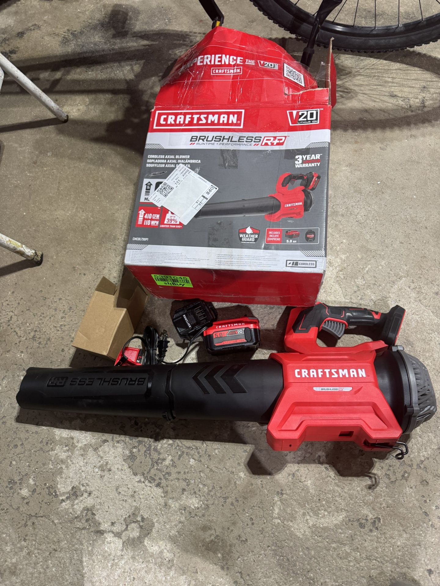 CRAFTSMAN V20 Brushless RP 20volt 410-CFM 110-MPH Battery Handheld Leaf Blower 5.0 Ah NEW Superpower