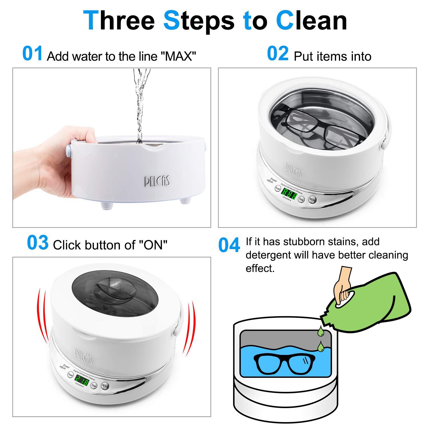 Ultrasonic Cleaner 25 Oz (750ml) Ultrasonic Jewelry Cleaner Machine with Detachable Tank 42000HZ Jewelry Cleaner with 5 Digital Timer Watch for Jewelr