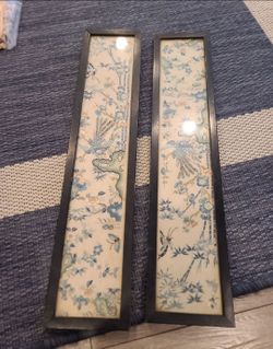 Set of 2 Vintage Chinese Silk Embroidery Panels Antiques