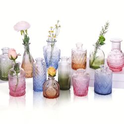 12 Colorful Glass Bud Vases for Party, Reception, Event Decor, Baby Shower Decor, Wedding 