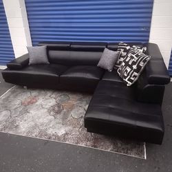 Black Vegan Leather 2pc 105” by 82” Modern Sectional Sofa with RAF Chaise by Latitude Run