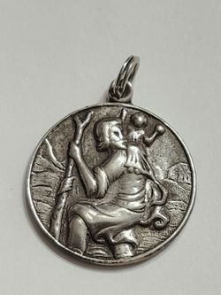 Antique Sterling Silver St. Christopher & Baby Jesus Pendant