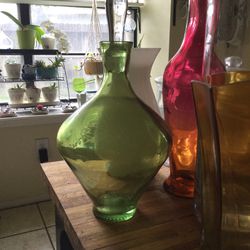Green Glass Decanter 12” Tall Without Clear Stopper.  $15