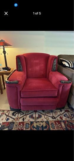Vintage Red Plush Armchair - Newly Reupholstered, Carved Wood