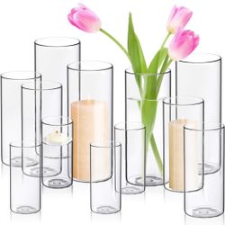Cylinder Flower Vases 10PCS 10" 7.8" 6" Hurricane Candle Holders Pillar Votives Floating Candles Holder