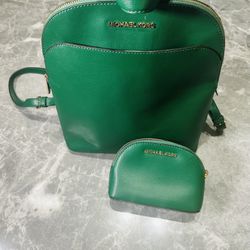 Michael Kors Fern Green Saffiano Leather Backpack & Wallet