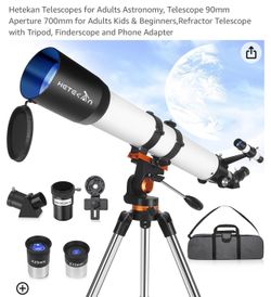 Hetekan Telescopes for Adults Astronomy, Telescope 90mm Aperture 700mm for Adults Kids & Beginners,Refractor Telescope with Tripod, Finderscope and Ph