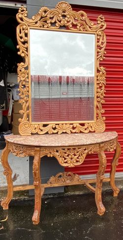 Entryway Wood Marble Top Table & Mirror