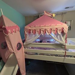 Loft Bed With slide, Canopy And Storage Stairs. Twin Bed 
