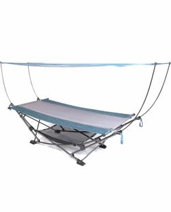 MacSports Collapsible Portable Folding Hammock with Removable Canopy - Includes Pillow and Mesh Storage Net, Freestanding, Heavy Duty, Outdoor Hammock