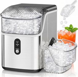 Nugget Ice Maker Countertop, 35lbs/24H, Soft Chewable Ice, Self-Cleaning, Fast Making in 8 Mins, Portable Ice Machine with Handle, Ice Basket & Scoop,