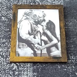 Framed Vintage Style Diver Kissing Woman Print 8.5" x 11"