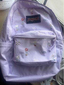 Lilac flower embroidery Jansport backpack mochila Jansport