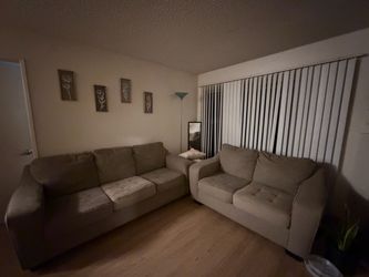 Free couches - Grey Fabric Sofa and Loveseat Set - pickup