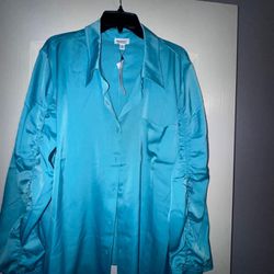 Brand New Long sleeve Satin Silk Classy blouse Size 2XL 